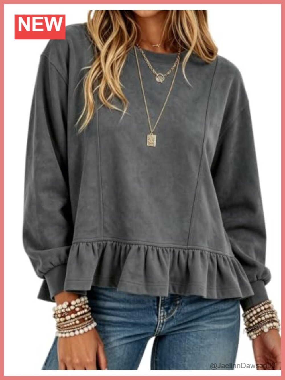 Women's Faux Suede Ruffle Peplum Long Sleeve Pullover